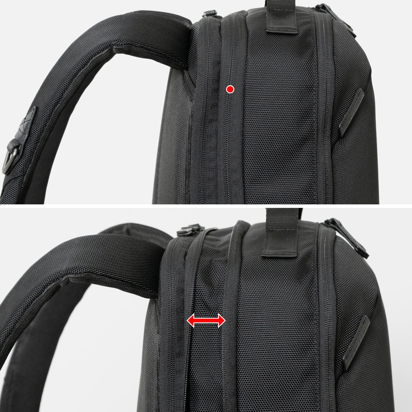 Floe ワーク＆デイリーバックパックは荷物量の増減に合わせて、バックパックを拡張できるエキスパンダブル機能付き。