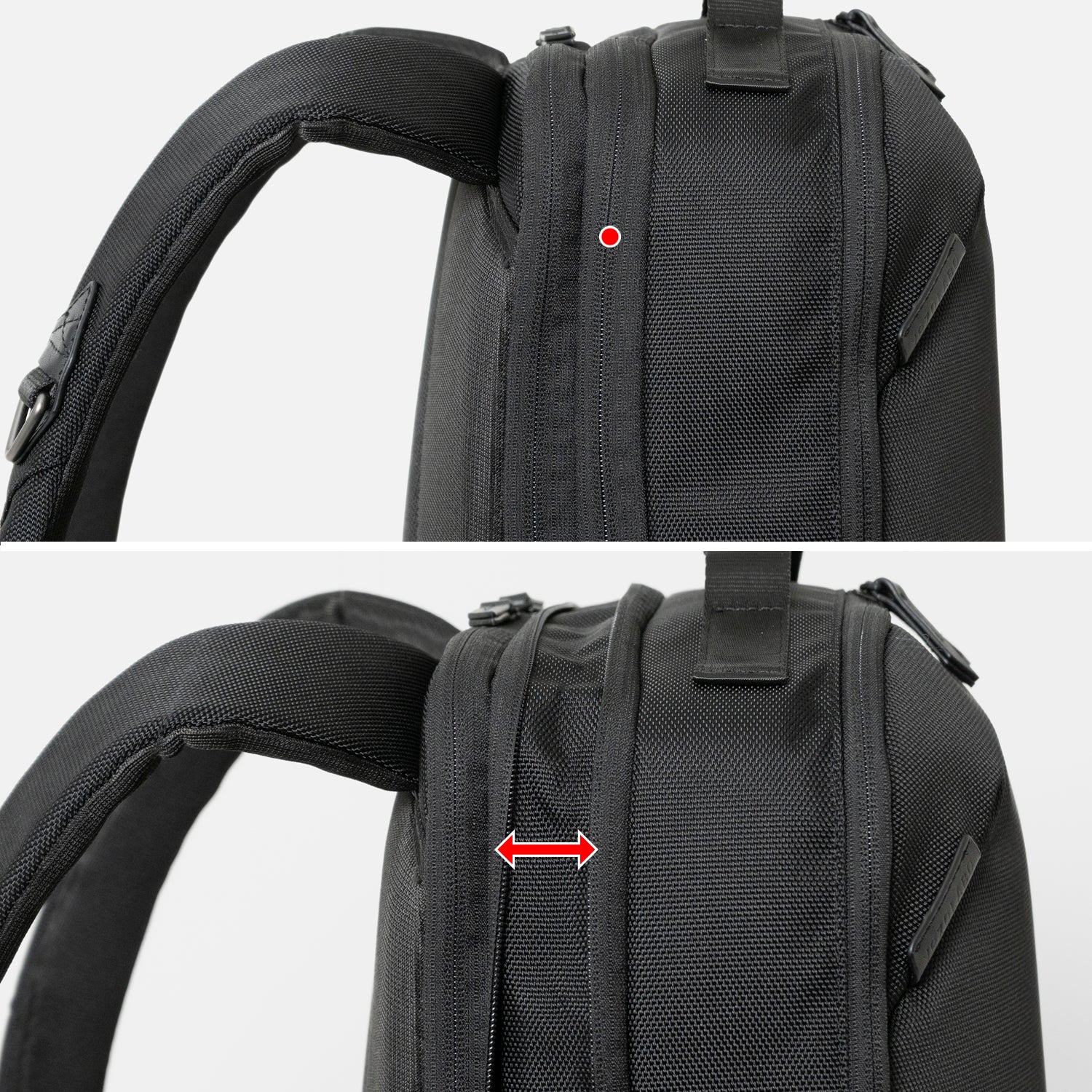 Floe ワーク＆デイリーバックパックは荷物量の増減に合わせて、バックパックを拡張できるエキスパンダブル機能付き。