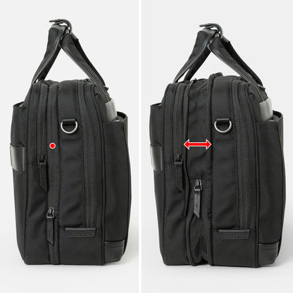 Floe ワーク＆デイリーブリーフケースは荷物量の増減に合わせて、ブリーフケースを拡張できるエキスパンド機能。