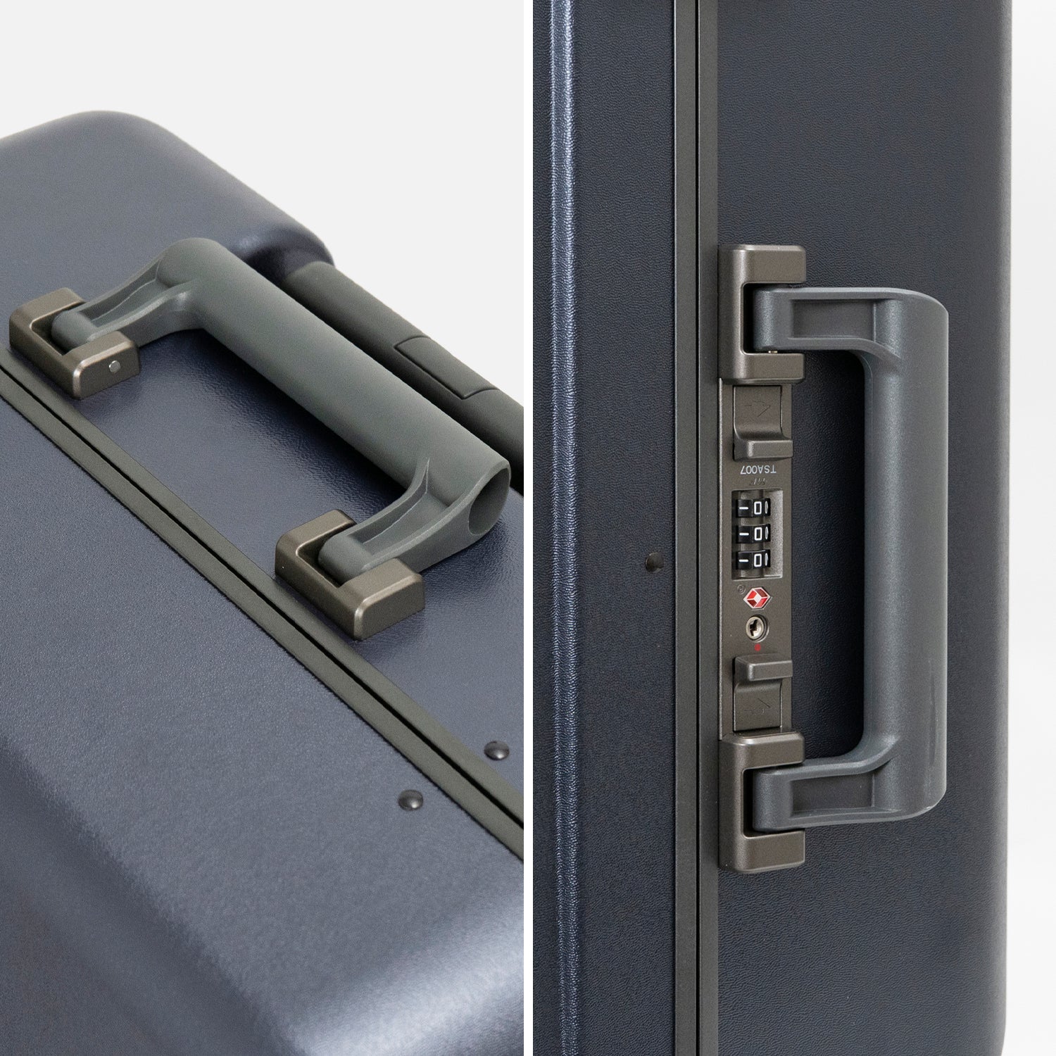 アイシクル フレームスーツケース（キャリーケース）はトップ＆メインハンドルともに手を離すと自動的に元の位置に戻るオートリターン式ハンドルを採用。